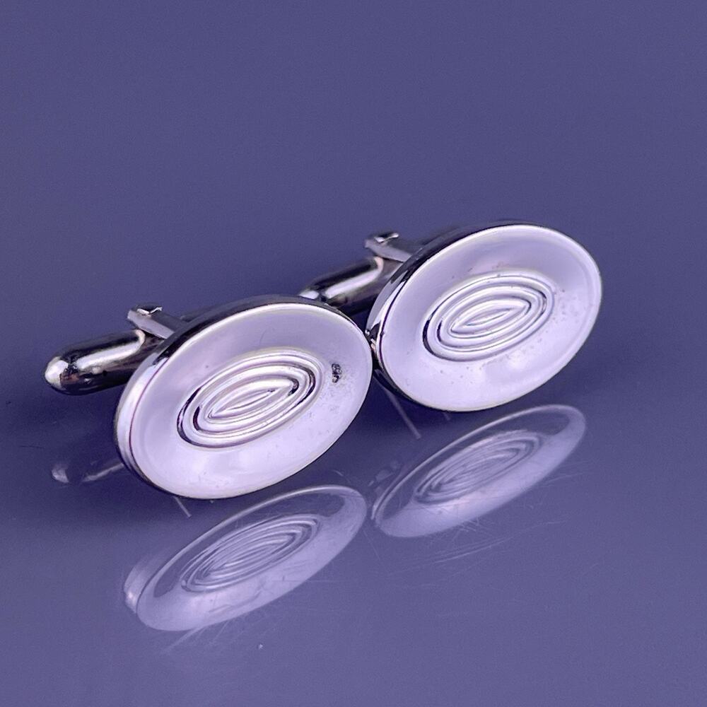 Simple Oval Target Circles Cufflinks Silver Tone Plain Formal Swank Vintage